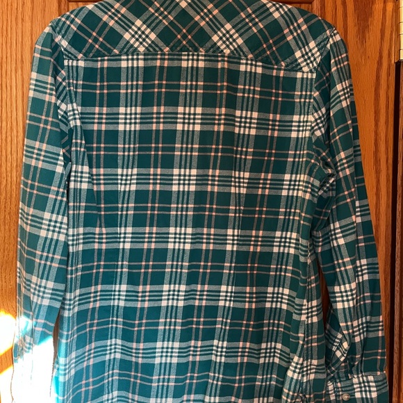 LL Bean Teal Plaid Button-Up Shirt - Picture 3 of 4
